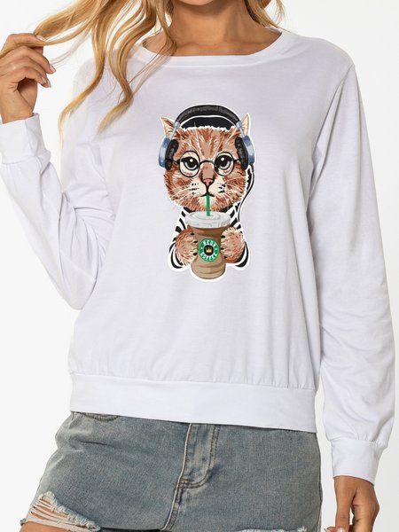Casual and simple cat print round neck long-sleeved polyester cotton sweatshirt, White, Sweatshirts
Casual and simple cat print round neck long-sleeved polyester cotton sweatshirt, White, Sweatshirts
