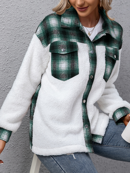 Long Sleeve Faux Fur Paneled Outerwear, Green, Coats