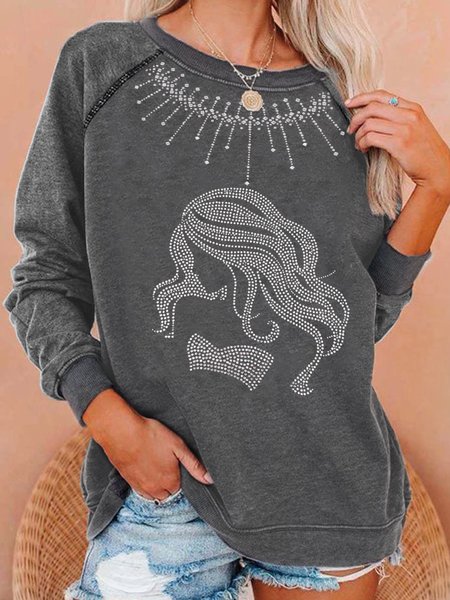 Embellished Long Sleeve Sweatshirts, Deep gray, Hoodies & Sweatshirts