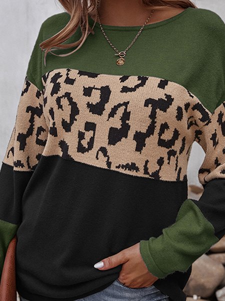 Leopard stitched sweater long sleeve soft warm top, Army green, Sweaters
Leopard stitched sweater long sleeve soft warm top, Army green, Sweaters