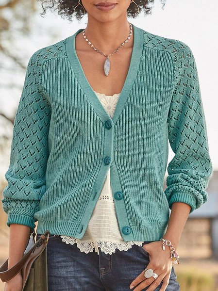 Long Sleeve Outerwear, Green, Cardigans