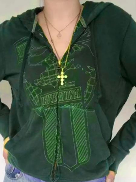 Letter printed cardigan street fashion hooded Plush Jacket Women's sweater, Green, Outerwear
Letter printed cardigan street fashion hooded Plush Jacket Women's sweater, Green, Outerwear