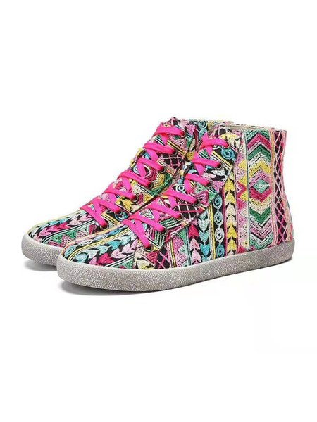 Casual Retro Ethnic Love Lace High-top Shoes, As picture, Boots