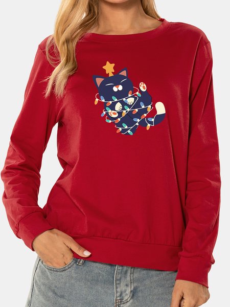 Casual and simple cat print round neck long-sleeved polyester cotton sweatshirt, Red, Sweatshirts
Casual and simple cat print round neck long-sleeved polyester cotton sweatshirt, Red, Sweatshirts