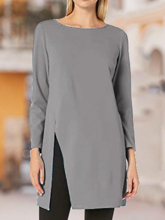 Casual and simple plain round neck long-sleeved polyester-cotton T-shirt with slits, Warm grey, Long sleeve tops
Casual and simple plain round neck long-sleeved polyester-cotton T-shirt with slits, Warm grey, Long sleeve tops
