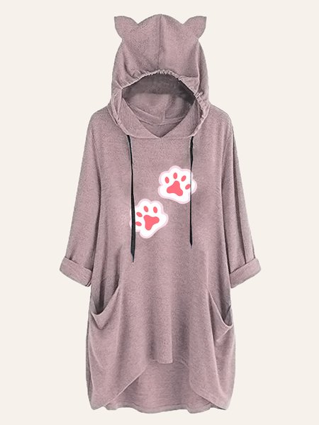 Women's Cat Paw Hooded Sweatshirts 2021, Light pink, Hoodies&Sweatshirts