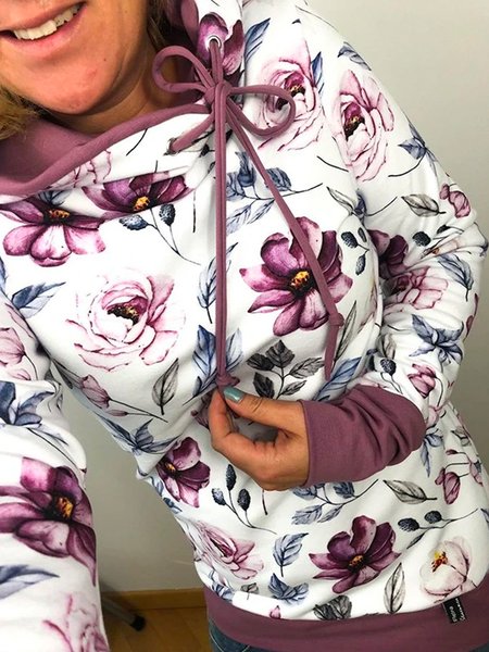 Long Sleeve Cotton-Blend Casual Sweatshirt, Purple, Hoodies & Sweatshirts