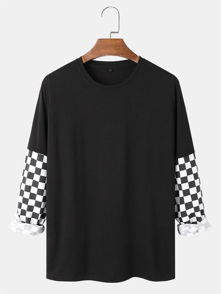 Mens Black & White Checkered Stitching Sleeve Casual Cotton T-Shirts, Men's t-shirts
Mens Black & White Checkered Stitching Sleeve Casual Cotton T-Shirts, Men's t-shirts