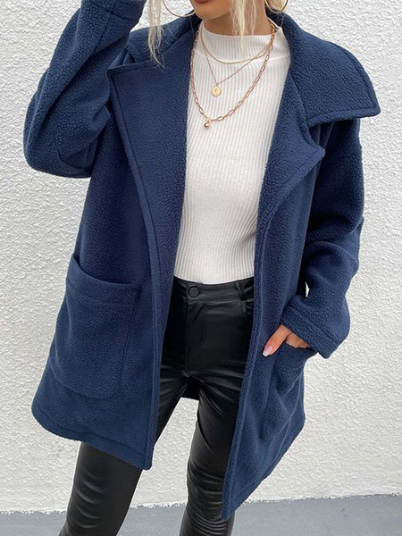 Casual Plain Long Sleeve Outerwear, Blue, Outerwear