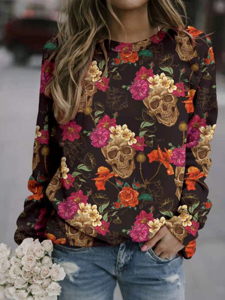Halloween Shift Long Sleeve Casual Shirts & Tops, Espresso, T-Shirts
