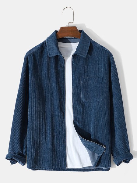 Corduroy Shirt Collar Shirts & Tops, Purplish blue, Shirt