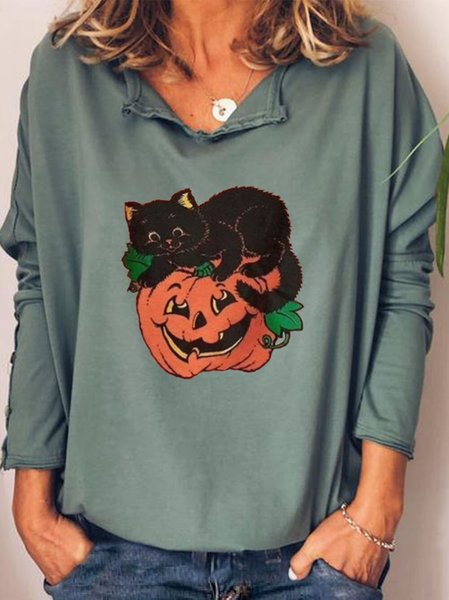 Women's Pullovers Pumpkin Cat Print Halloween Pullover, Deep green, Long sleeve tops
Women's Pullovers Pumpkin Cat Print Halloween Pullover, Deep green, Long sleeve tops