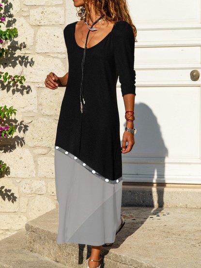 Cotton Crew Neck Dresses, As picture, Maxi Dresses