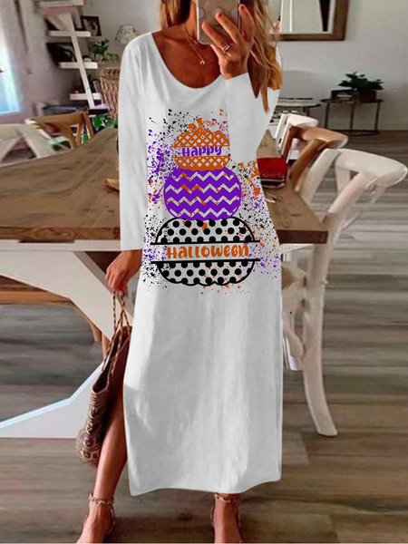Halloween Printed Casual Holiday Long Sleeve V-neck Midi Dresses, White, Casual Dresses
Halloween Printed Casual Holiday Long Sleeve V-neck Midi Dresses, White, Casual Dresses