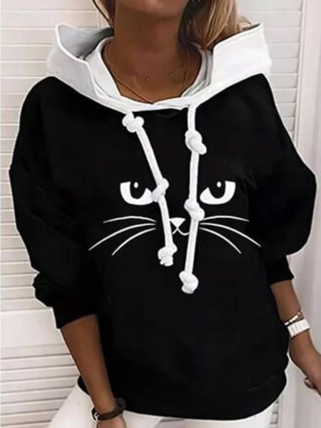 Animal Casual Hooded Sweatshirt, Black, Hoodies & Sweatshirts