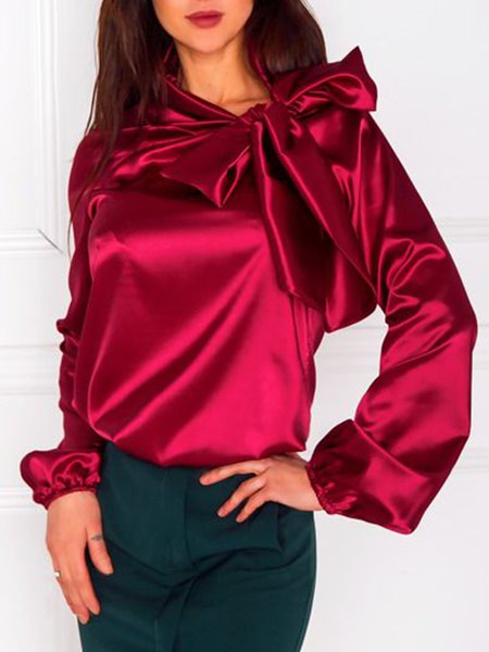Bow Work Daily Knot Front Top, Wine red, Blouses and Shirts