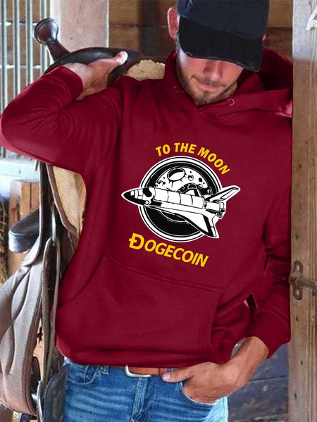 Dogecoin To The Moon Men's Hooded Sweatshirts, Red, Hoodies&Sweatshirts