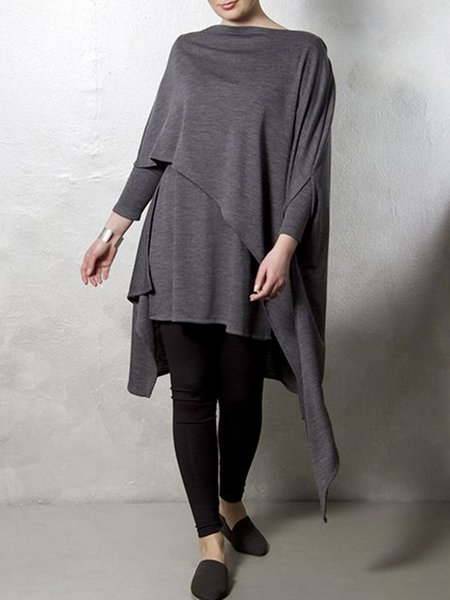 Vintage Plain Daily Casual Dress, Deep gray, Tops