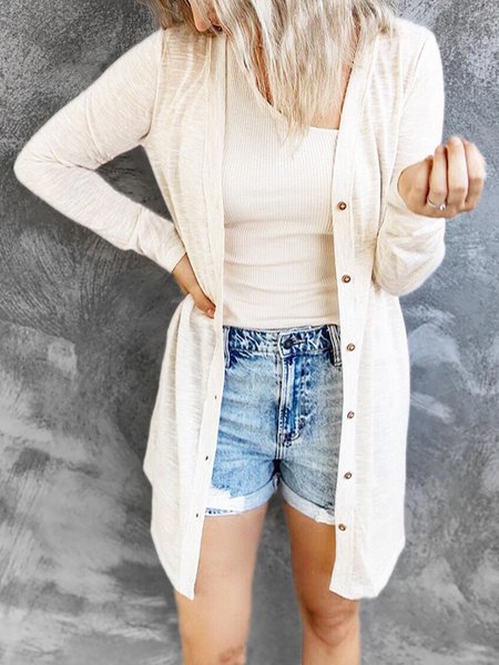 Daily Shift Long Sleeve Casual Outerwear, White, Outerwear