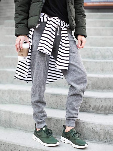 Gray Casual Loosen Pants, Pants