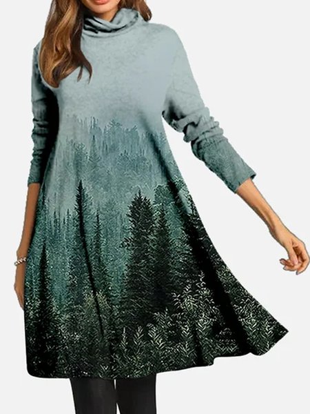 Landscape painting Cowl Neck Knitting Dress, As picture, Dresses