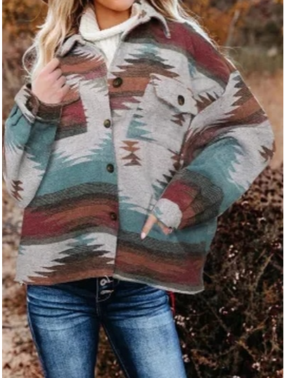 National Wind Pattern Printing Outerwear, Multicolor, Jackets