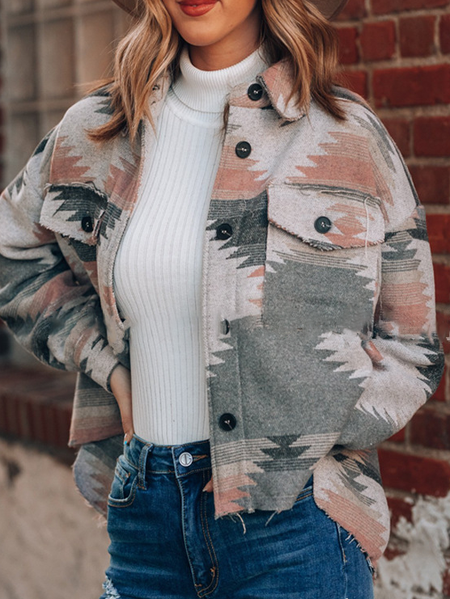 Shawl Collar Long Sleeve Boho Outerwear, Pink, Coats & Jackets