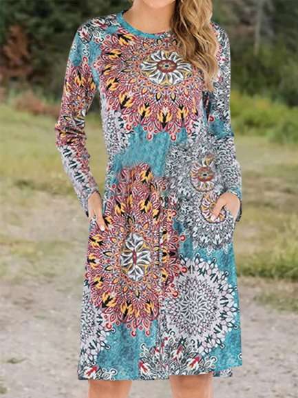 Vintage Geometric Floral Printed Crew Neck Long Sleeve Pockets Plus Size Casual Dresses, Multicolor, Mini Dresses
Vintage Geometric Floral Printed Crew Neck Long Sleeve Pockets Plus Size Casual Dresses, Multicolor, Mini Dresses