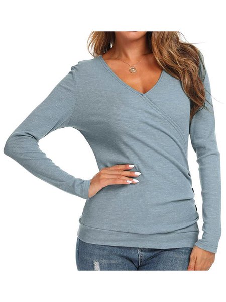 Cotton Shirts & Tops, Blue gray, Tops