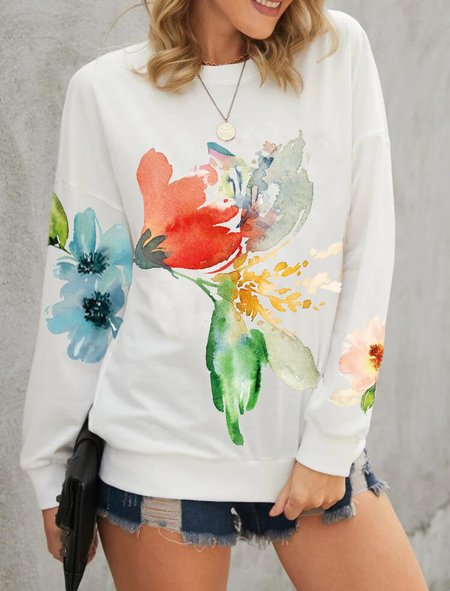 Floral Printed Crew Neck Long Sleeve Sweatshirts, White, Sweatshirts & Hoodies
Floral Printed Crew Neck Long Sleeve Sweatshirts, White, Sweatshirts & Hoodies