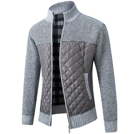 Long Sleeve Stand Collar Outerwear, Light gray, Outerwear
