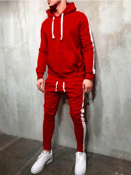 Solid Casual Zip up Hoodie & Sweatpants Sets, Wine red, Hoodies&Sweatshirts