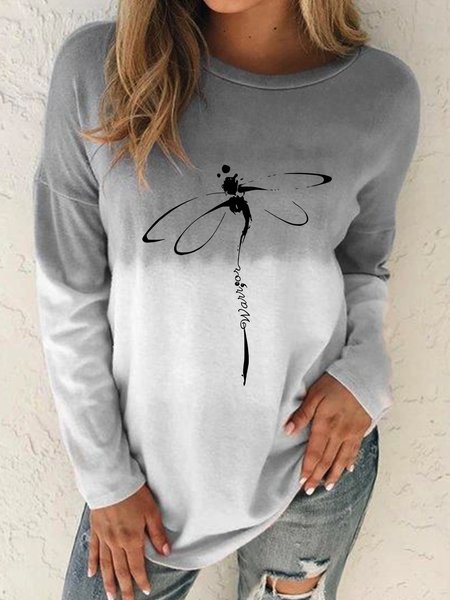 Dragonfly print casual basic personality sweatshirt, As picture, Hoodies & Sweatshirts