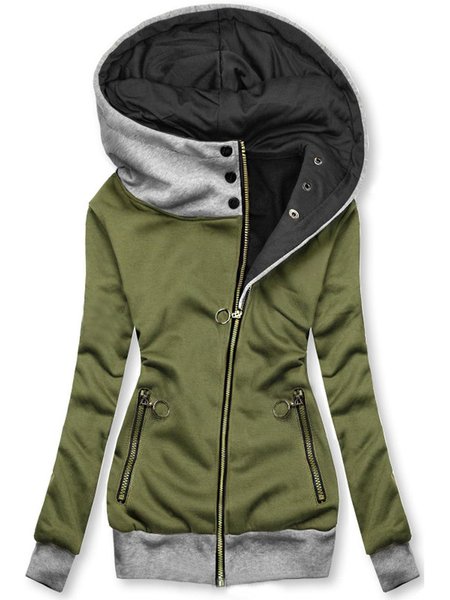 Pure Color Keep Warm Outerwear, Green, Outerwear
