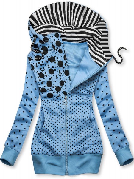 The Size Of The Wave Point Combination To Keep Warm Casual Knit coat, Blue, Coats