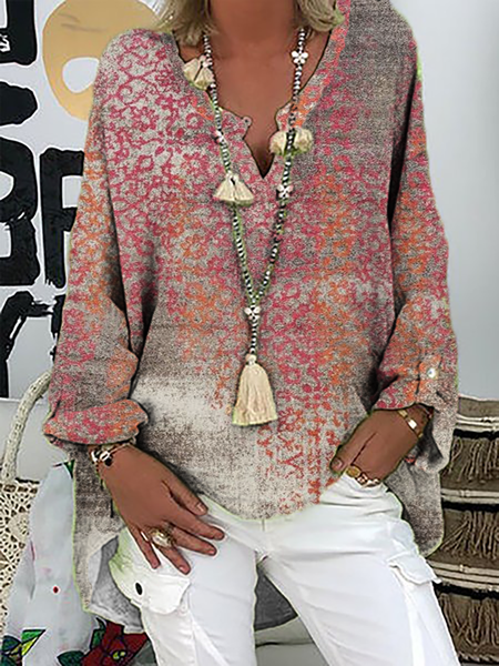 Plus size Printed Casual Shirts & Tops, Pink, Tops