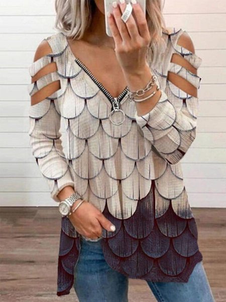 Vintage Geometric Printed Long Sleeve Zipper V Neck Plus Size Casual Tops, Multicolor, T-Shirts
Vintage Geometric Printed Long Sleeve Zipper V Neck Plus Size Casual Tops, Multicolor, T-Shirts