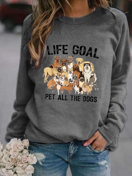 Casuale Animale Girocollo Maniche Lunghe Felpa, Grigio, Hoodies & Sweatshirts