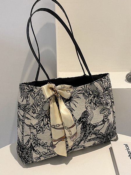 Leisure Silk Scarf Flower And Bird Shoulder Bag, Black, Women's Bags 
Leisure Silk Scarf Flower And Bird Shoulder Bag, Black, Women's Bags