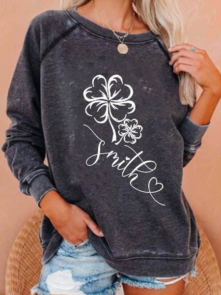 Casual Floral Sweatshirt, Gray, Hoodies & Sweatshirts