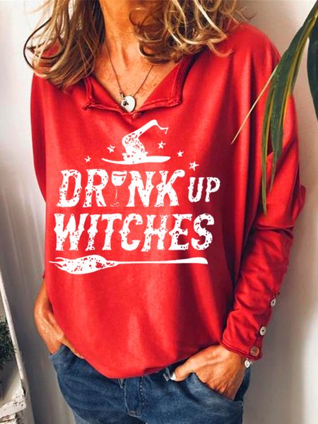 Drink Up Witches Long Sleeve Sweatshirt, Red, Hoodies&Sweatshirts