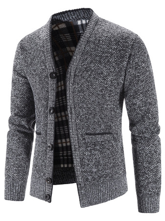 Stand Collar Long Sleeve Sweater, Deep gray, Outerwear