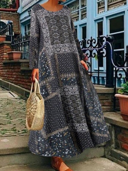 Cotone Abito, Blu, Midi Dresses