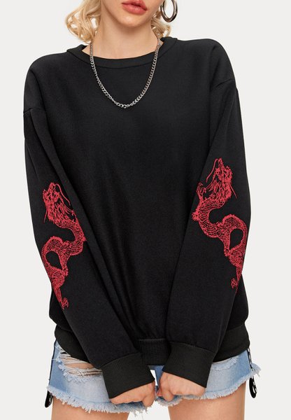 Casual Sweatshirt, Black-red, Hoodies & Sweatshirts