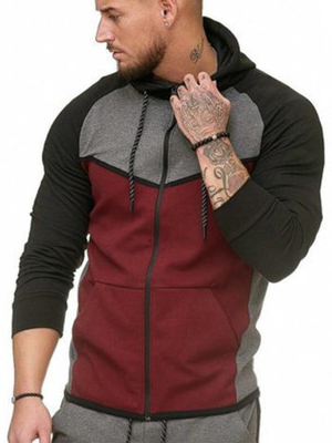 Cotton Long Sleeve Hooded Outerwear, Wine red, Outerwear