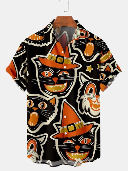 Casual Shirt Collar Cat Shirts & Tops, Orange, Men's shirts