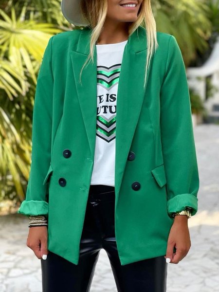 Casual Solid Lapel Long Sleeve Outerwear, Green, Coats & Jackets