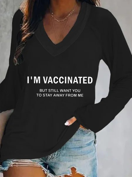 Casual Long Sleeve V Neck Plus Size Printed Tops T-shirts, Black, T-Shirts