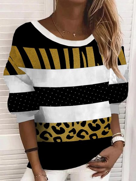 Casual Striped Leopard Winter Sweatshirt, As picture, Hoodies & Sweatshirts
