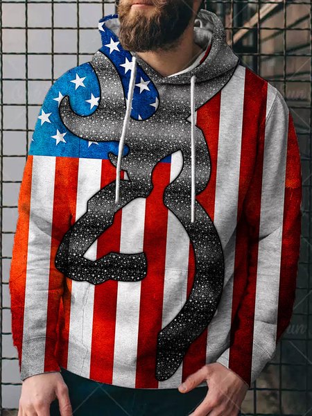 American flag print hooded long-sleeved sweatshirt, As picture, Hoodies&Sweatshirts